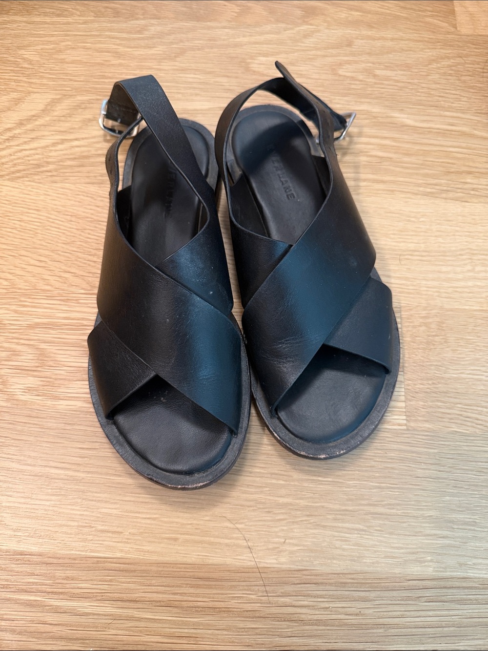 Everlane Black Crisscross Leather Slingback Sandals